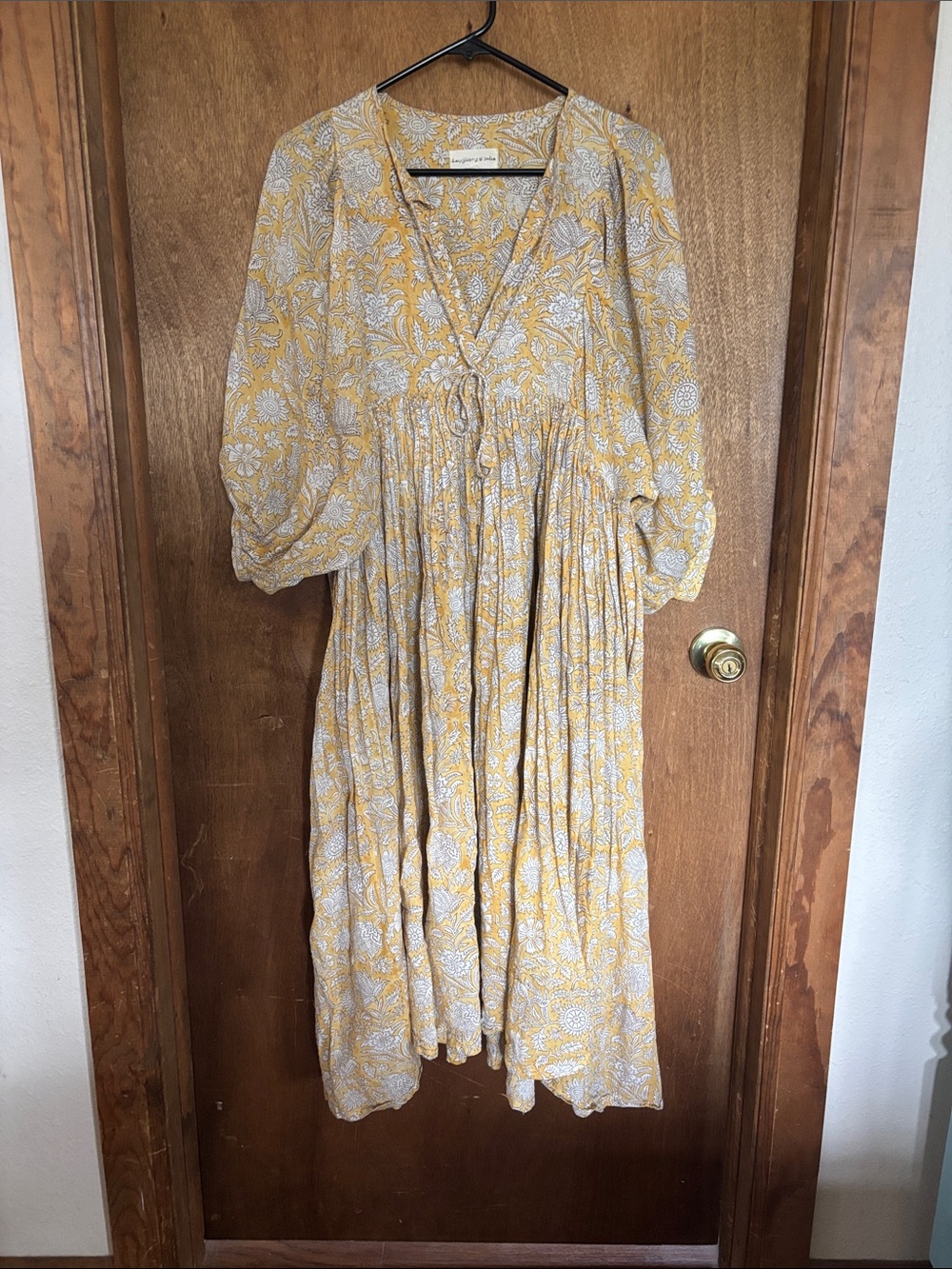 Daughters of India Yellow Floral Midi Dress with V-Neck